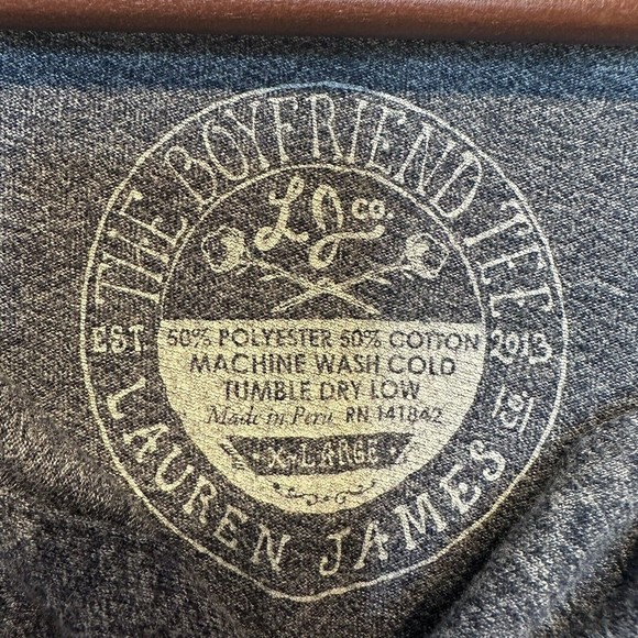 Lauren James Boyfriend Tee XL Gray Blue Henley Long Sleeve Oversized Shirt 2X - Picture 6 of 6